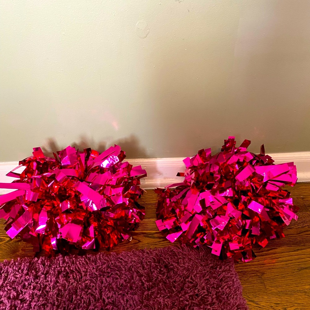 Hot Pink Metallic Pom Poms